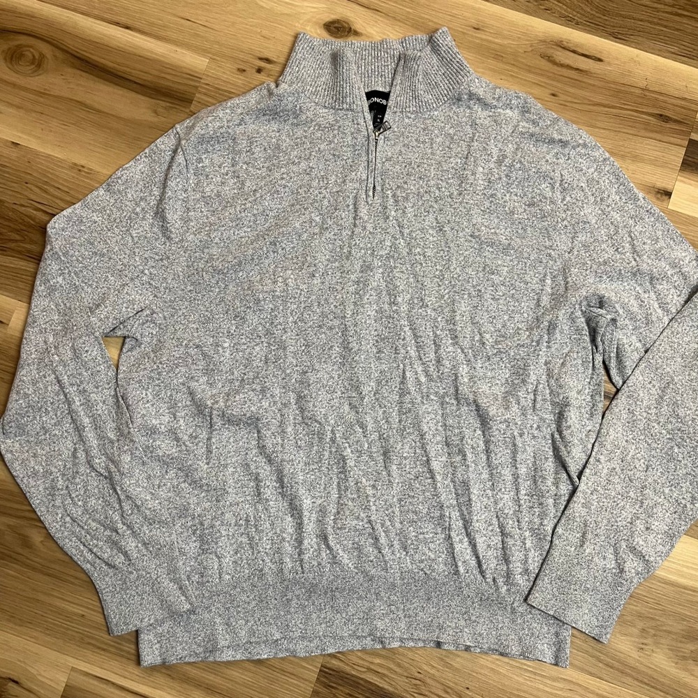 Bonobos Quarter Zip Sweater Mens XL Slim Gray Cotton Cashmere Pullover